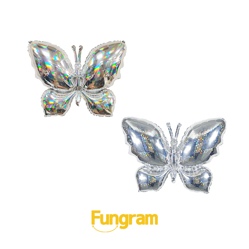 Laser Holographic Silver Butterfly Balloons